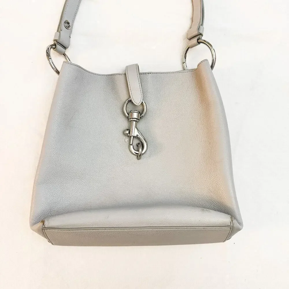 Rebecca Minkoff Gray Leather Bucket Bag Magnetic Closure EUC